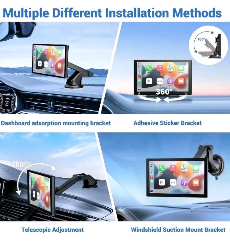 Wireless Carplay Touchscreen w/ 2.5K Dash Cam 9″ Portable Apple Carplay W/Backup