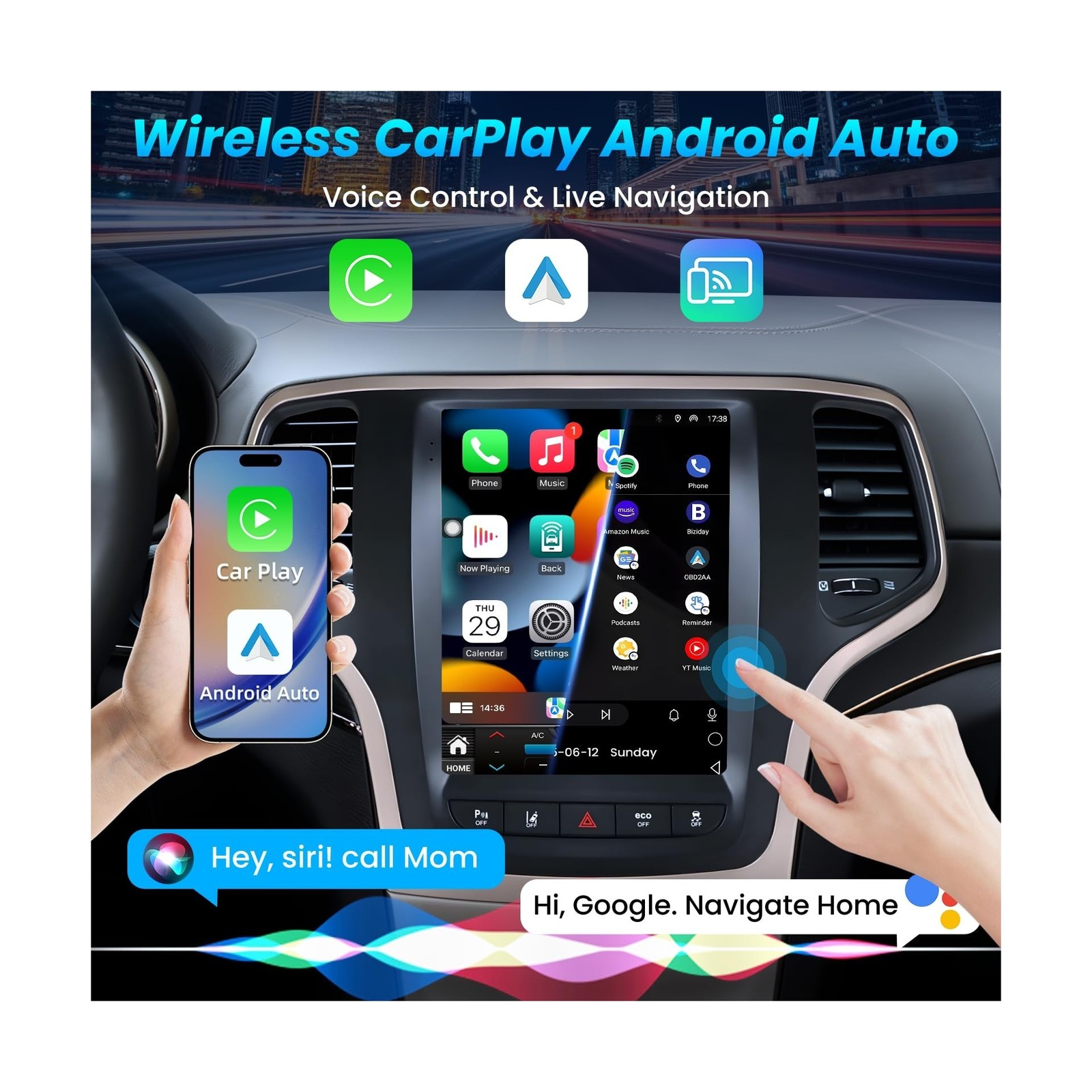 8Core Car Radio for Jeep Grand Cherokee 2014 2015 2016 2017: Tesla Style Touc…