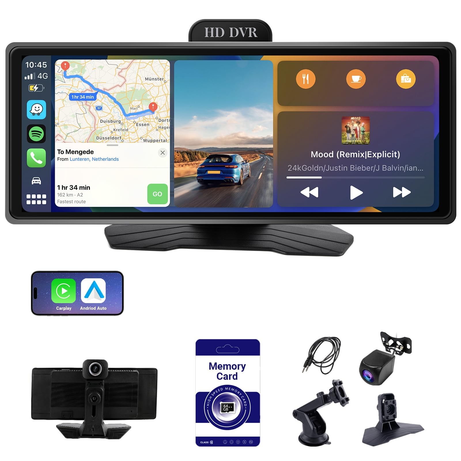 ‌10.26 Inch Wireless CarPlay & Android Auto Car Display with 1080P Dash Cam &…