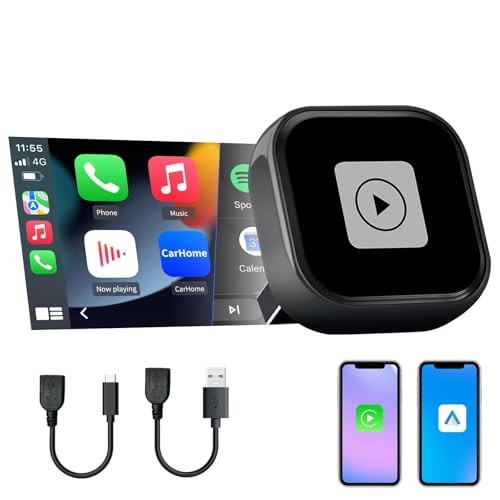 Mini 2-in-1 Wireless CarPlay &ndroidutodapter for iOS 10+ &ndroid 11+, Plug & A