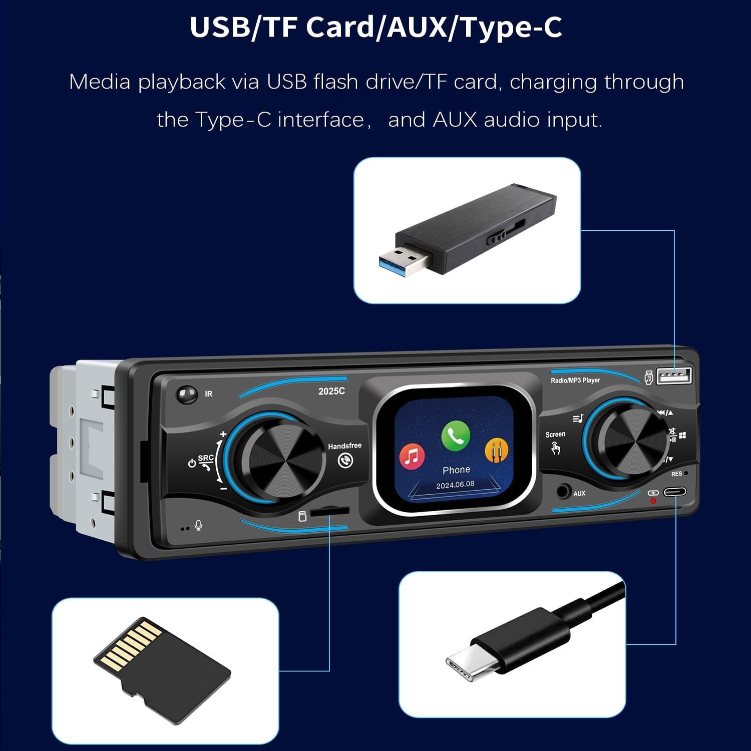 Single Din Car Radio with Bluetooth & Touchscreen | 60W Stereo System