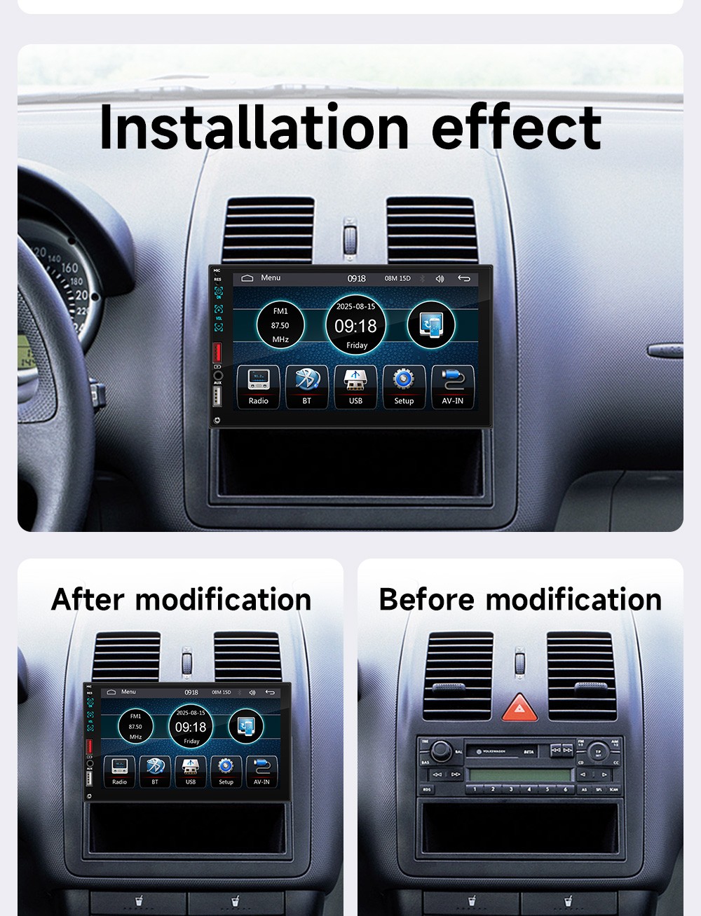 7″ Single 1 Din Car Stereo Radio Touch Screen Apple CarPlay Android Auto USB FM