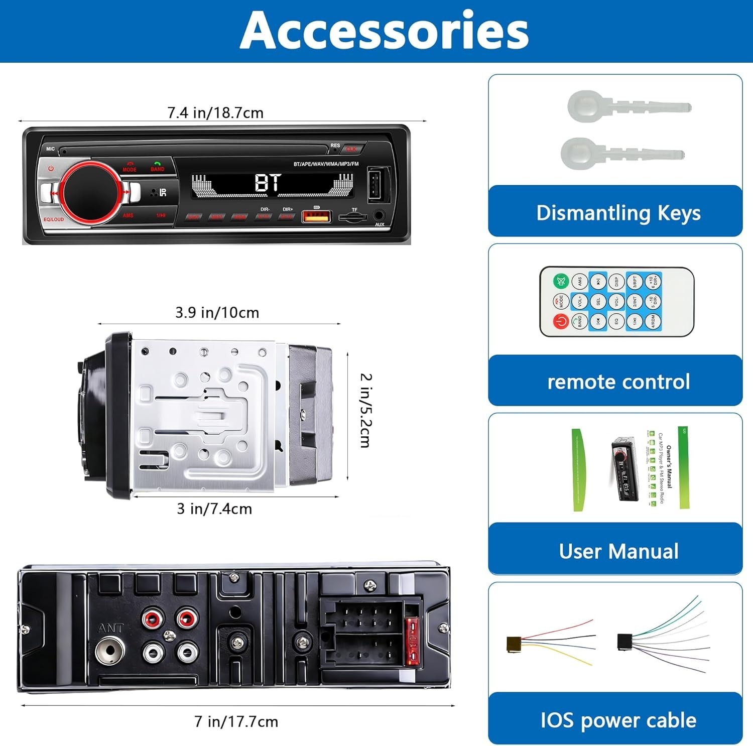 Compatible with Car Model Single DIN Car Radio Bluetooth FM USB AUX MP3