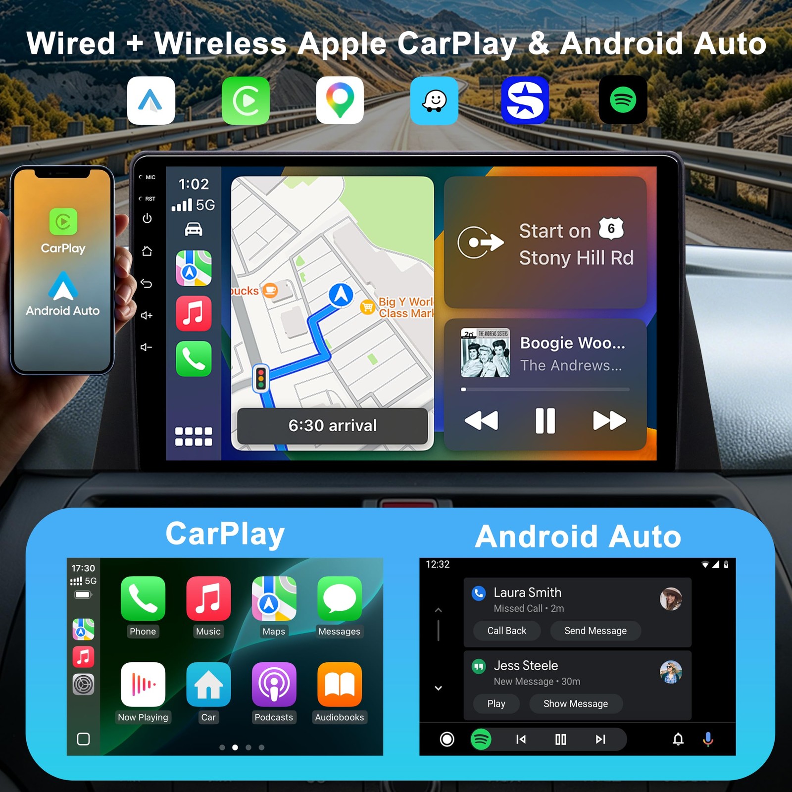 10″ Touchscreen Wireless Carplay Android Auto Stereo for 2008-2013 Honda Accord