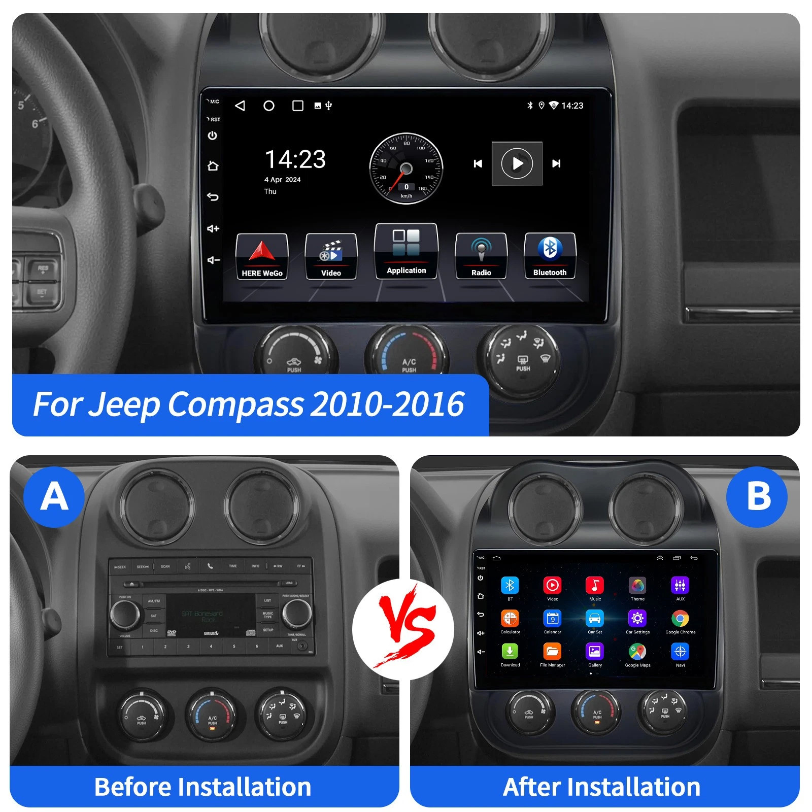 Android 14 Car Radio GPS Stereo Fit Apple Carplay WiFi For Jeep Patriot Compass