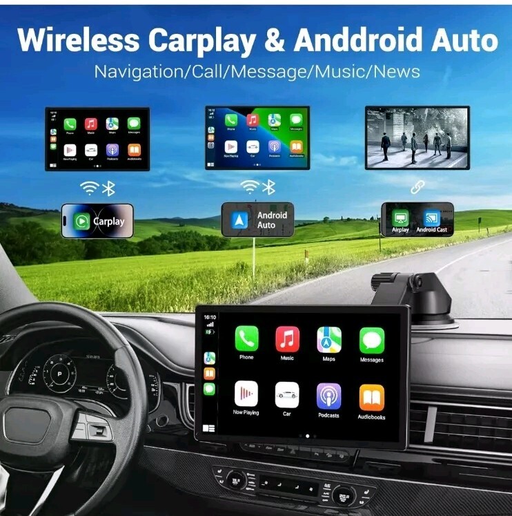 Wireless Carplay Touchscreen w/ 2.5K Dash Cam 9″ Portable Apple Carplay W/Backup