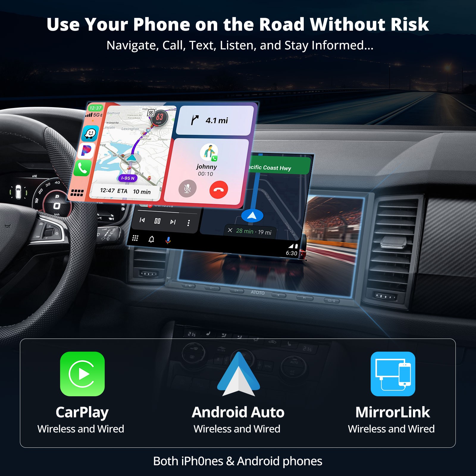 ATOTO OBDII 4G+64GB Android GPS Radio 7″ Receiver Carplay SiriusXM DVR On-Dash