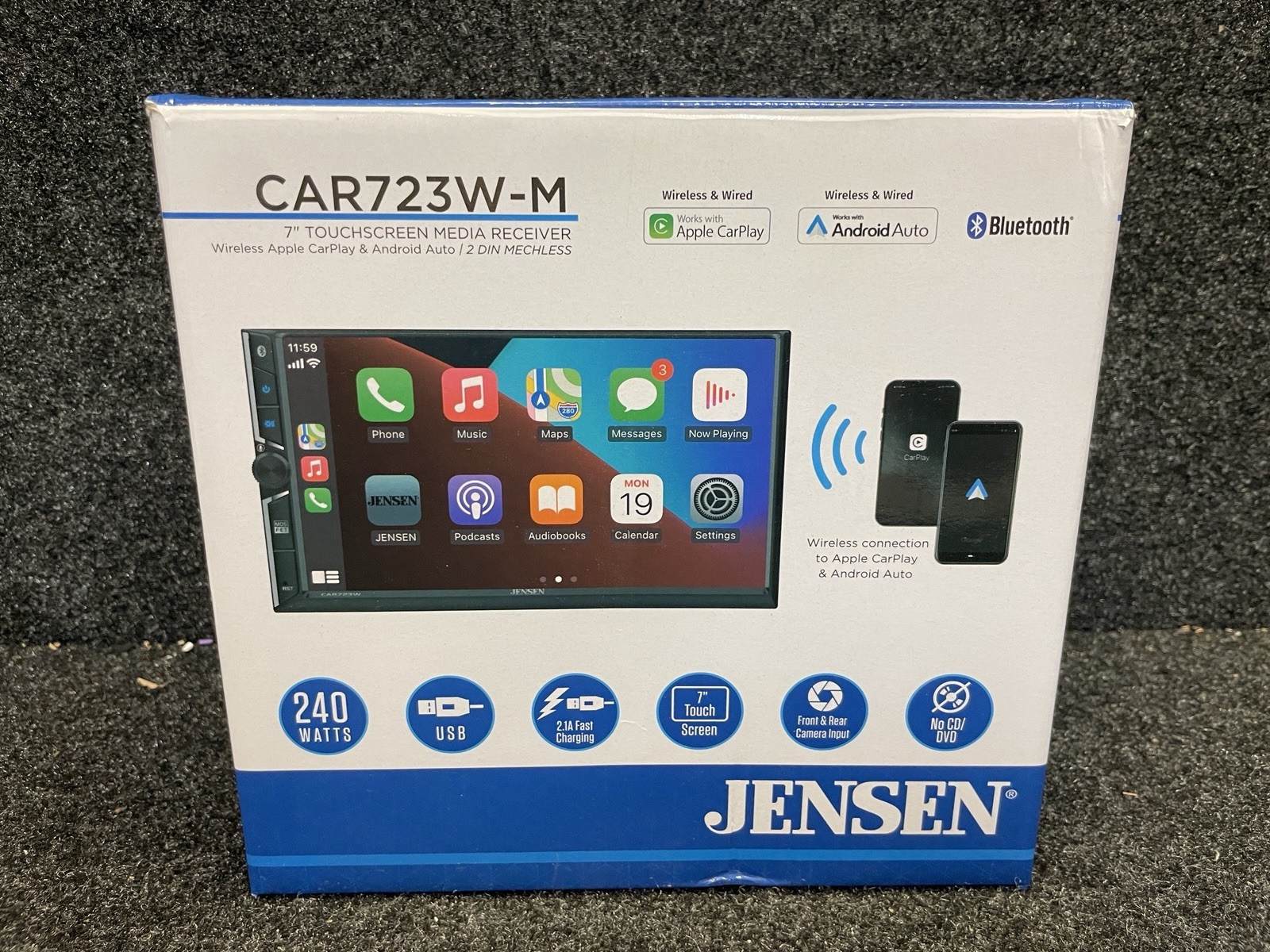Jensen CAR723W 7″ w/ Harness BT Mic Android Auto & Carplay 4 Parts Or Repair