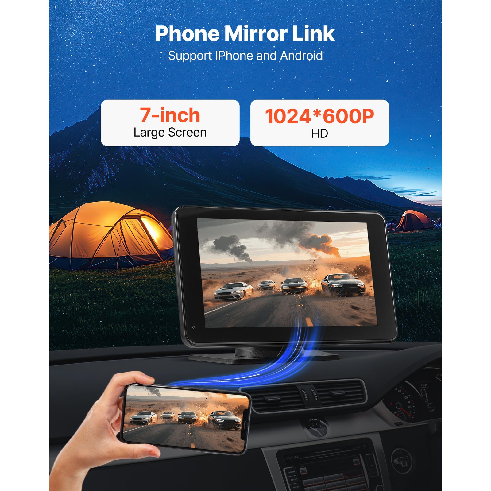Portable 7″ Car Radio Stereo Touch Screen Apple Android CarPlay Bluetooth GPS