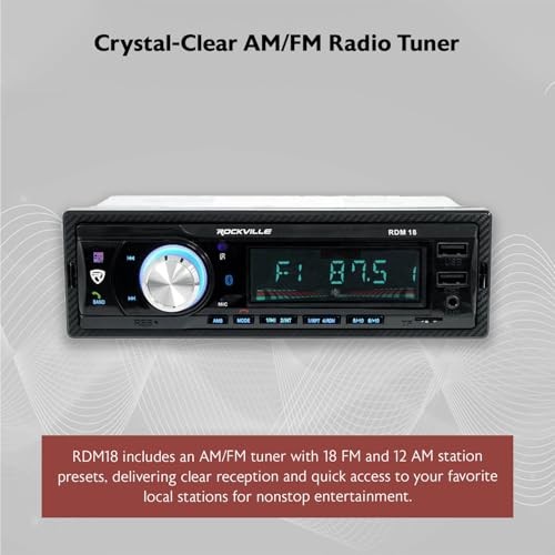 RDM18 V2 In-Dash Digital Media Car Receiver, 50W, 4 Channels, Bluetooth,