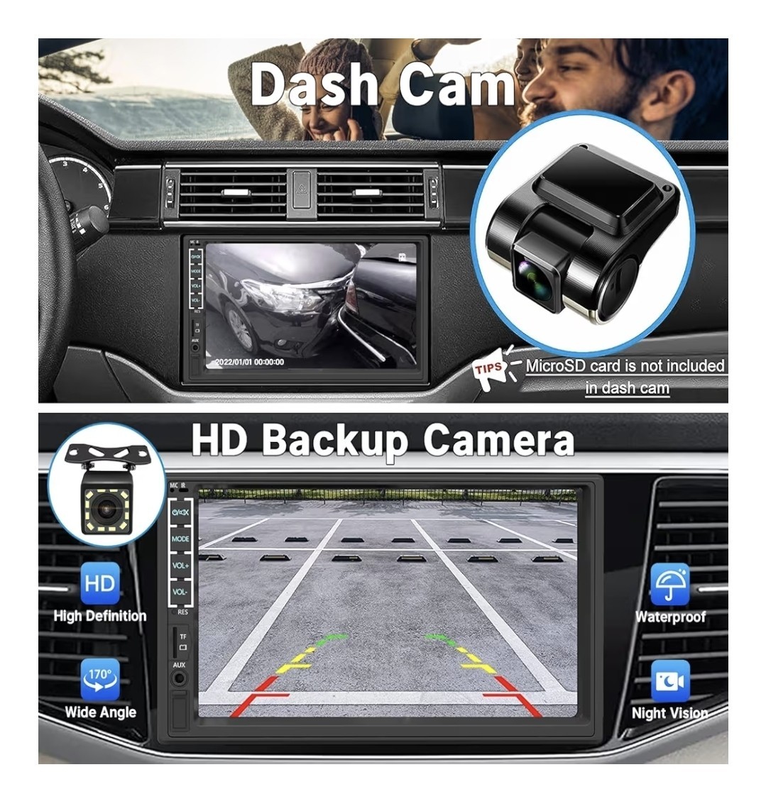 ​Leadfan Double Din Car Stereo Apple CarPlay Droid Auto 7″ Touchscreen Dash Cam
