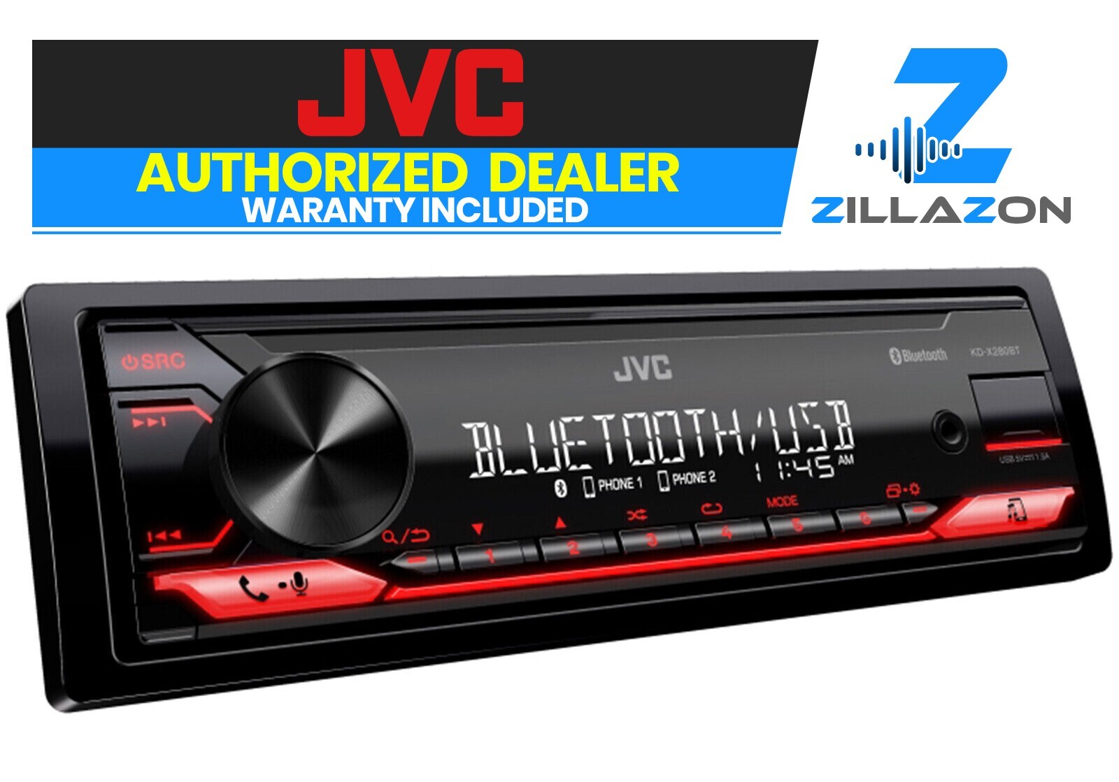 JVC KD-X280BT Single Din Bluetooth USB AUX AM/FM Car Stereo In-Dash Receiver