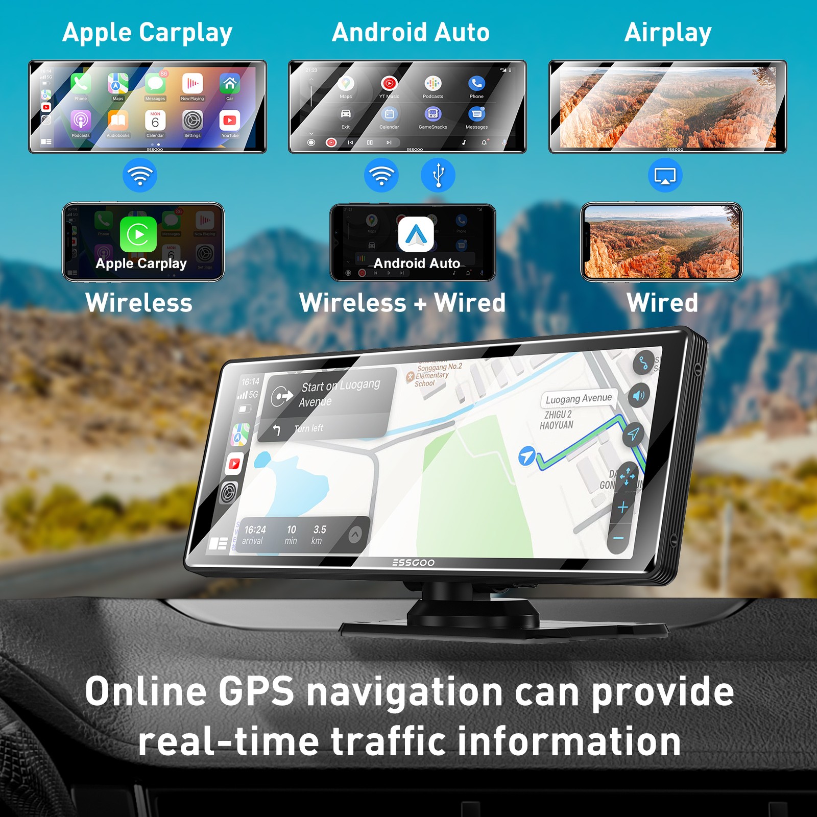 10.26″ Portable Car Stereo Radio Wireless Apple Carplay/Android Auto USB Camera