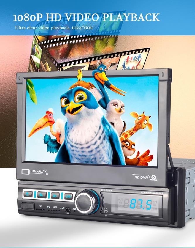 Single 1 Din 7″ Flip out Car Radio MP5 Player Touch Screen Bluetooth GPS+ remote