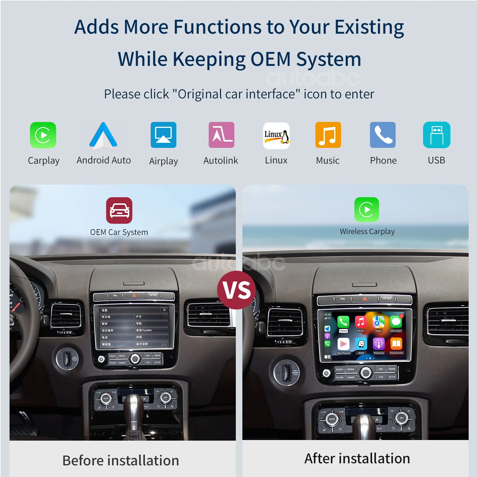 Wireless carplay Android Auto Module for Volkswagen Touareg RNS850 AirPlay Box