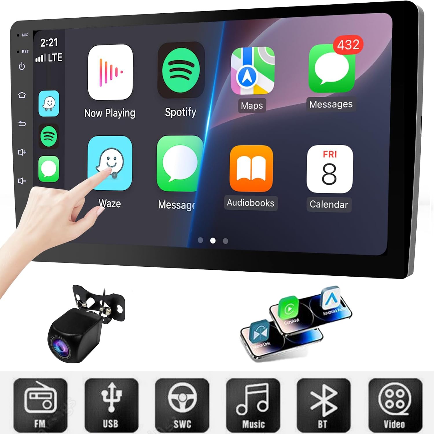 10.1″ Android 2Din Car Stereo Touch Screen Car Radio with WiFi GPS Navigation FM