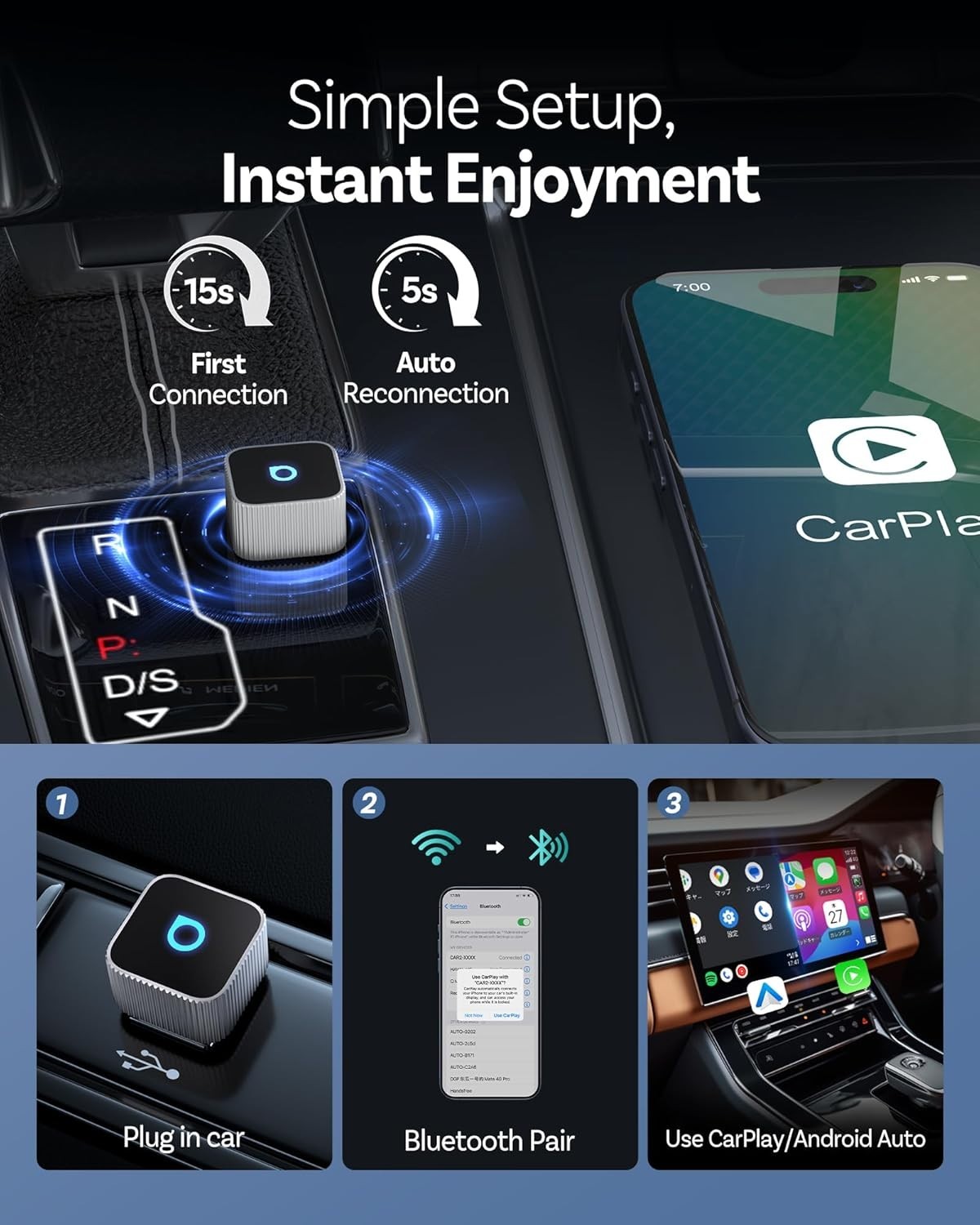 2026 USB Wireless CarPlay Adapter For iPhone Apple Dongle Plug & Play Auto Conne