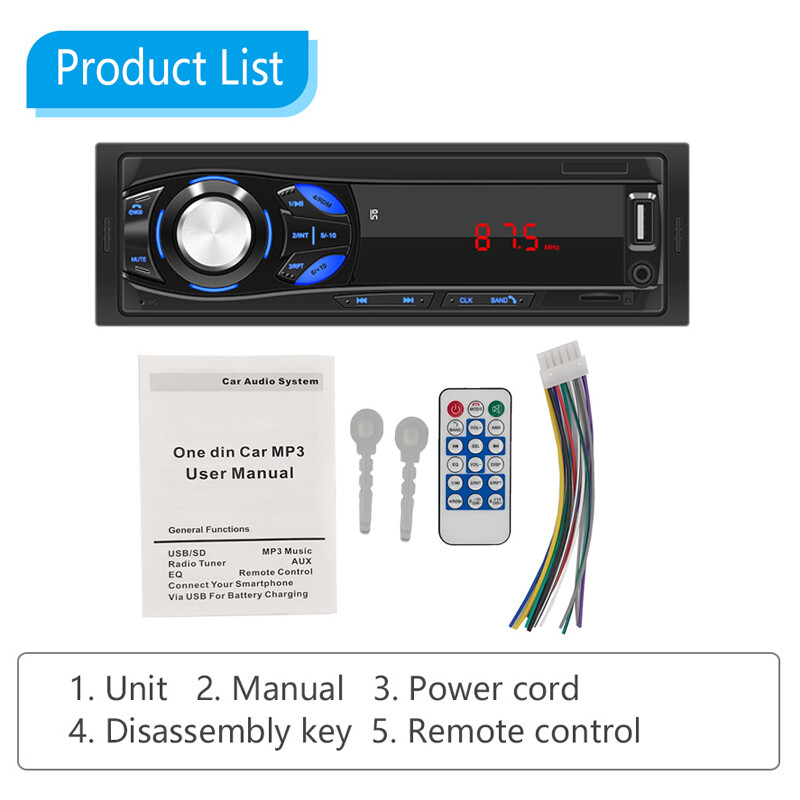 Single 1 Din Digital Car Radio FM Player Audio USB/AUX/TF Charging MP3 Bluetooth
