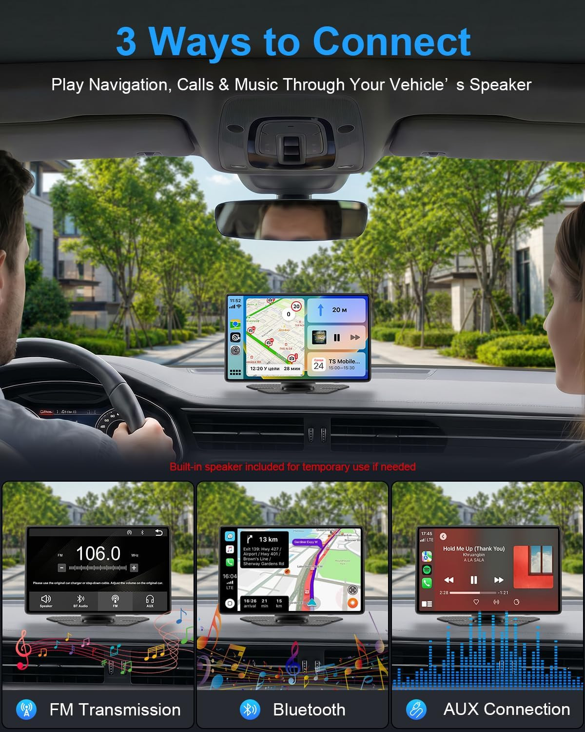 Carplay Screen for Car, 9″ Wireless Apple Carplay & Android Auto with 1080P Back