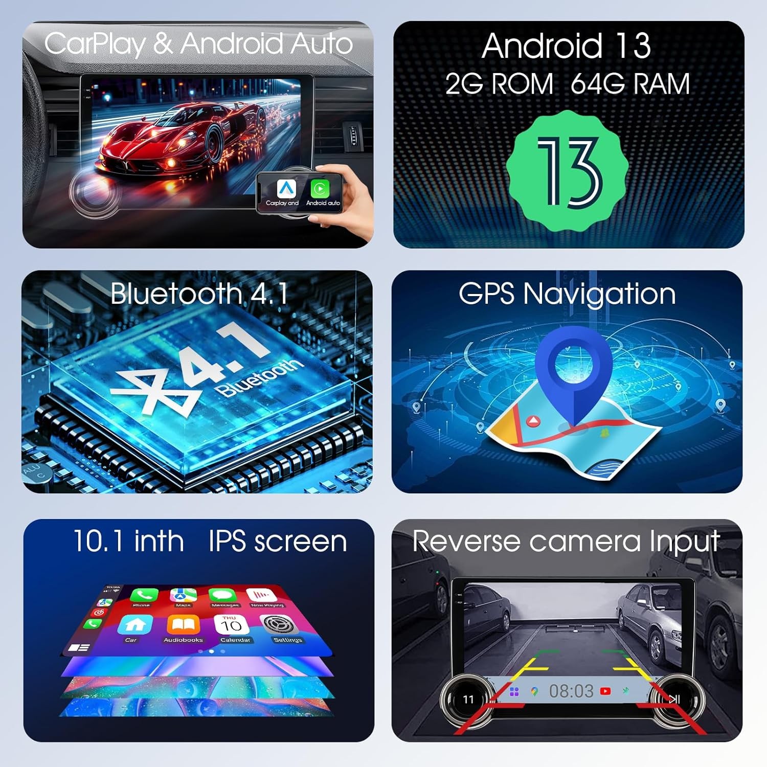 10.1″ Wireless CarPlay & Android Auto Car Stereo – 2GB RAM 64GB ROM, BLACK