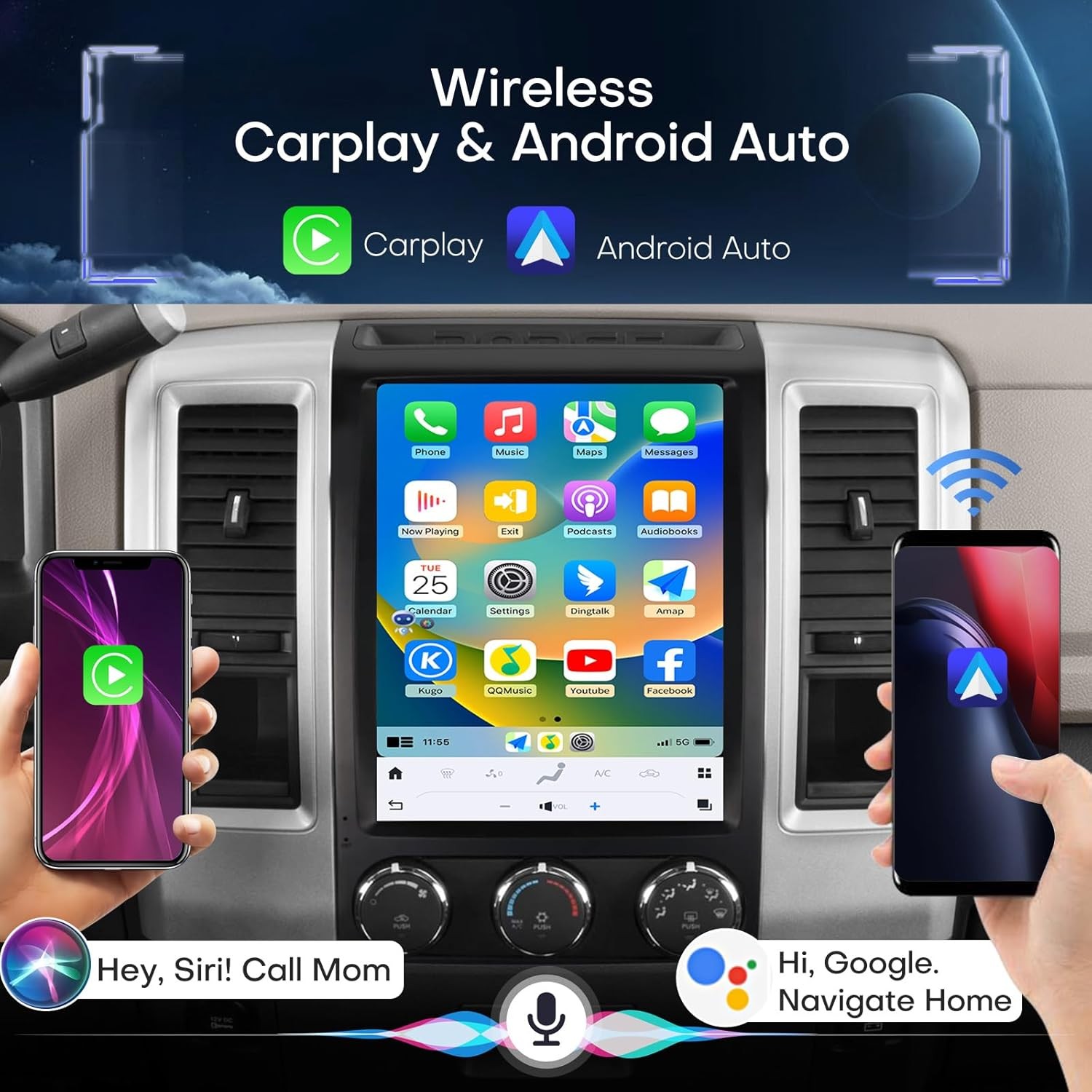 12.1″ For Dodge Ram 2008-2012 Android Car Radio Stereo GPS Navi Carplay 8G+128GB