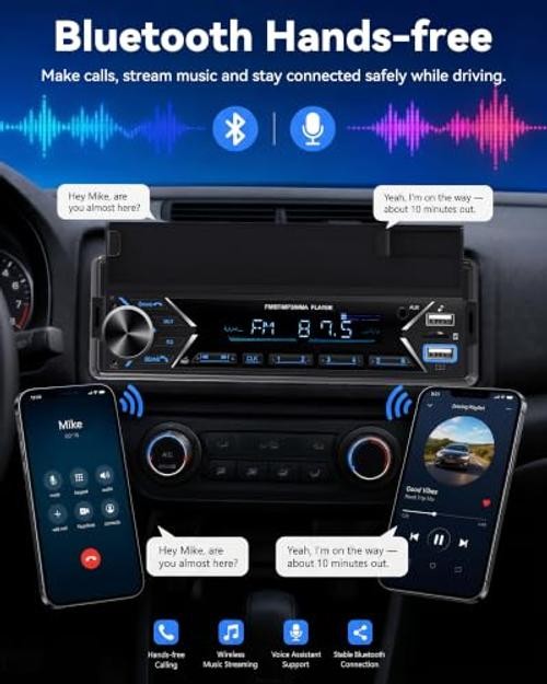 Single DIN Car Stereo Bluetooth Car Radio with FM/MP3/AUX Dual USB SWC P2