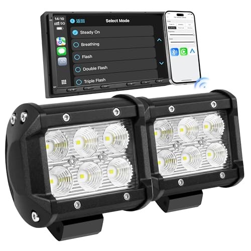 LED Pod Lights 18W Flood Beam, Smart App Controlled Off Road Driving 4 Inch
