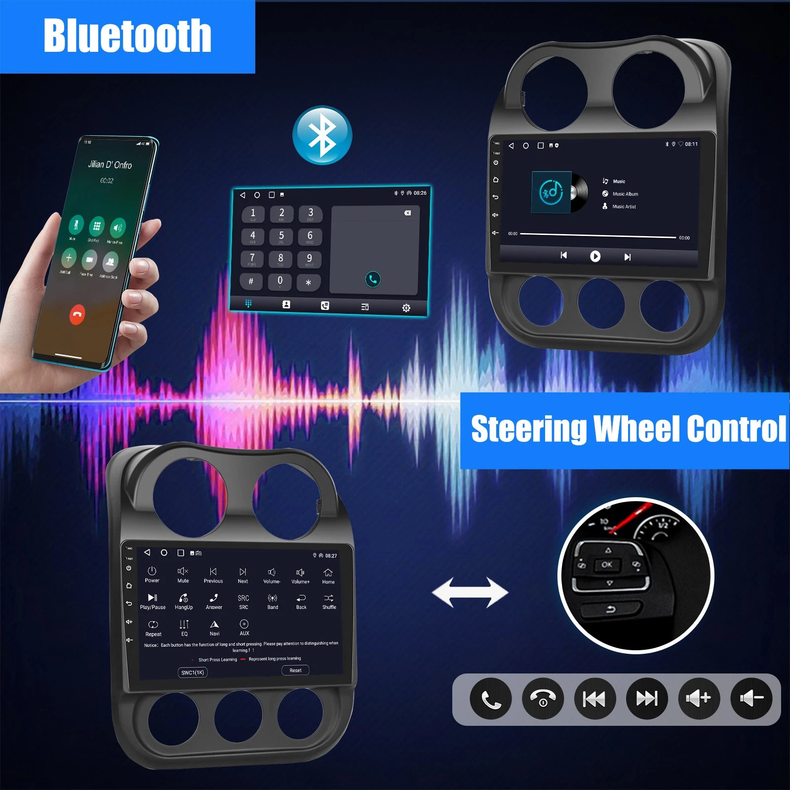 Android 14 Car Radio GPS Stereo Fit Apple Carplay WiFi For Jeep Patriot Compass
