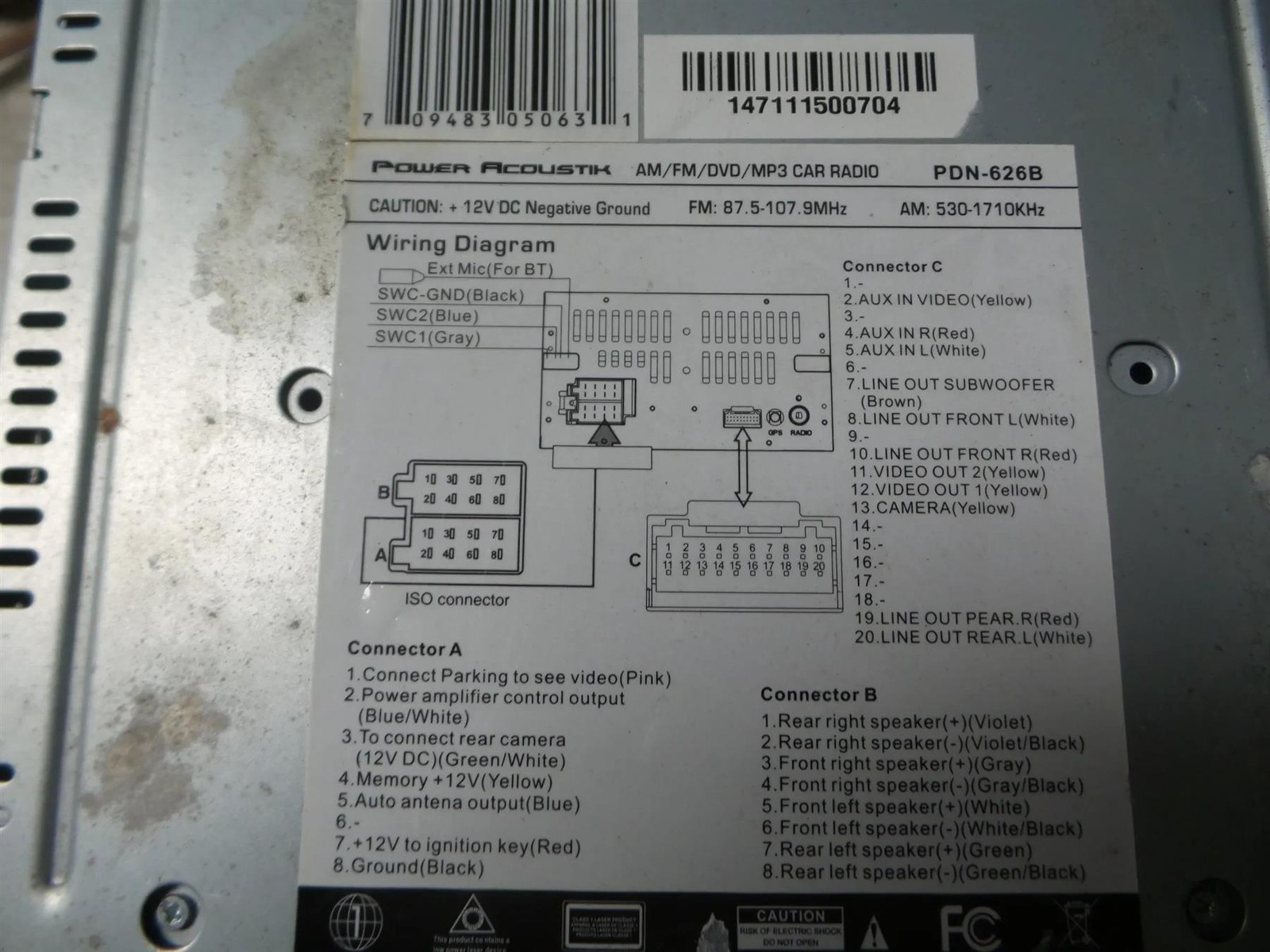 Power Acoustik Aftermarket Radio Stereo Control Audio pdn-626b