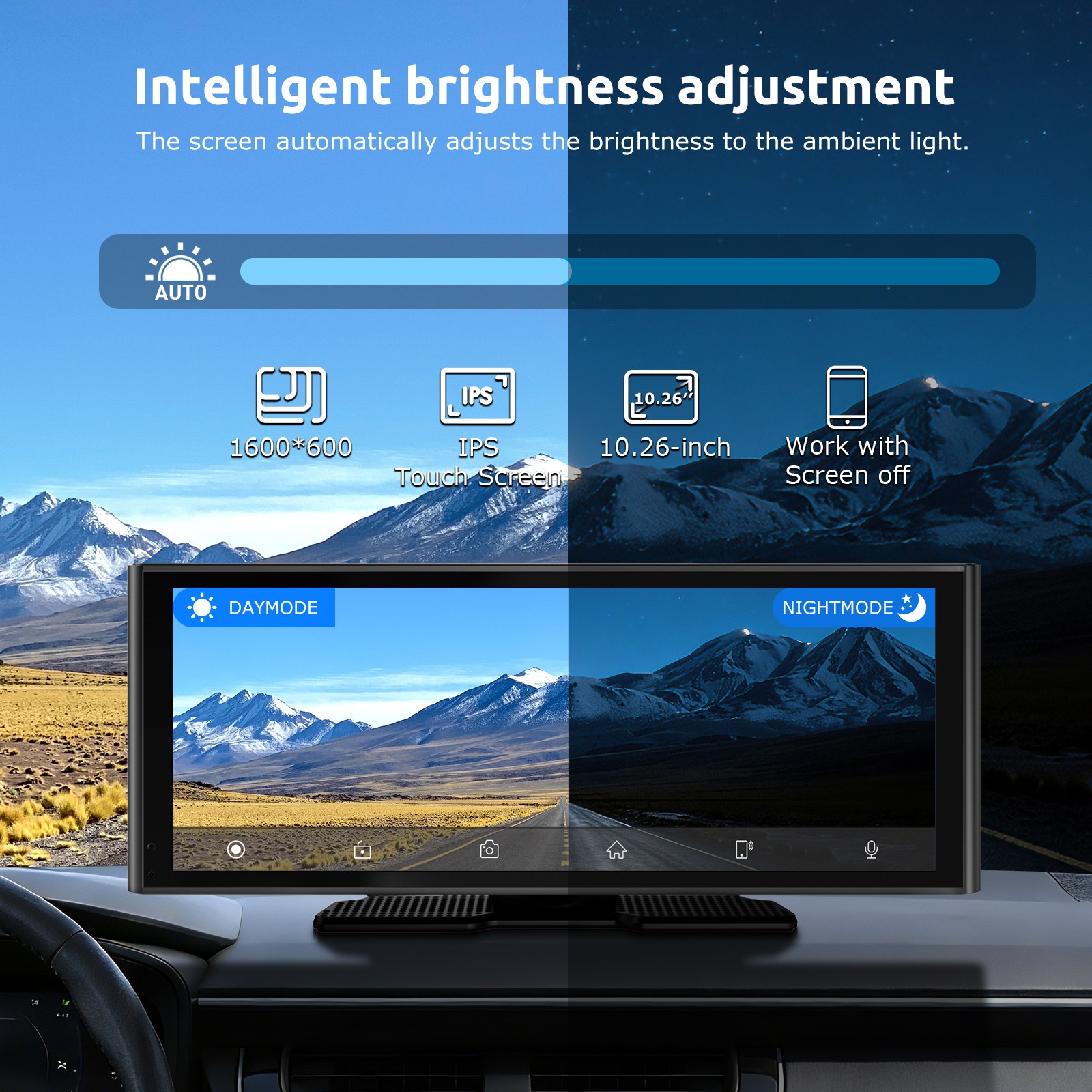 10.26″ 2K Car Portable Wireless Apple CarPlay Android Touch Screen Radio FM +DVR