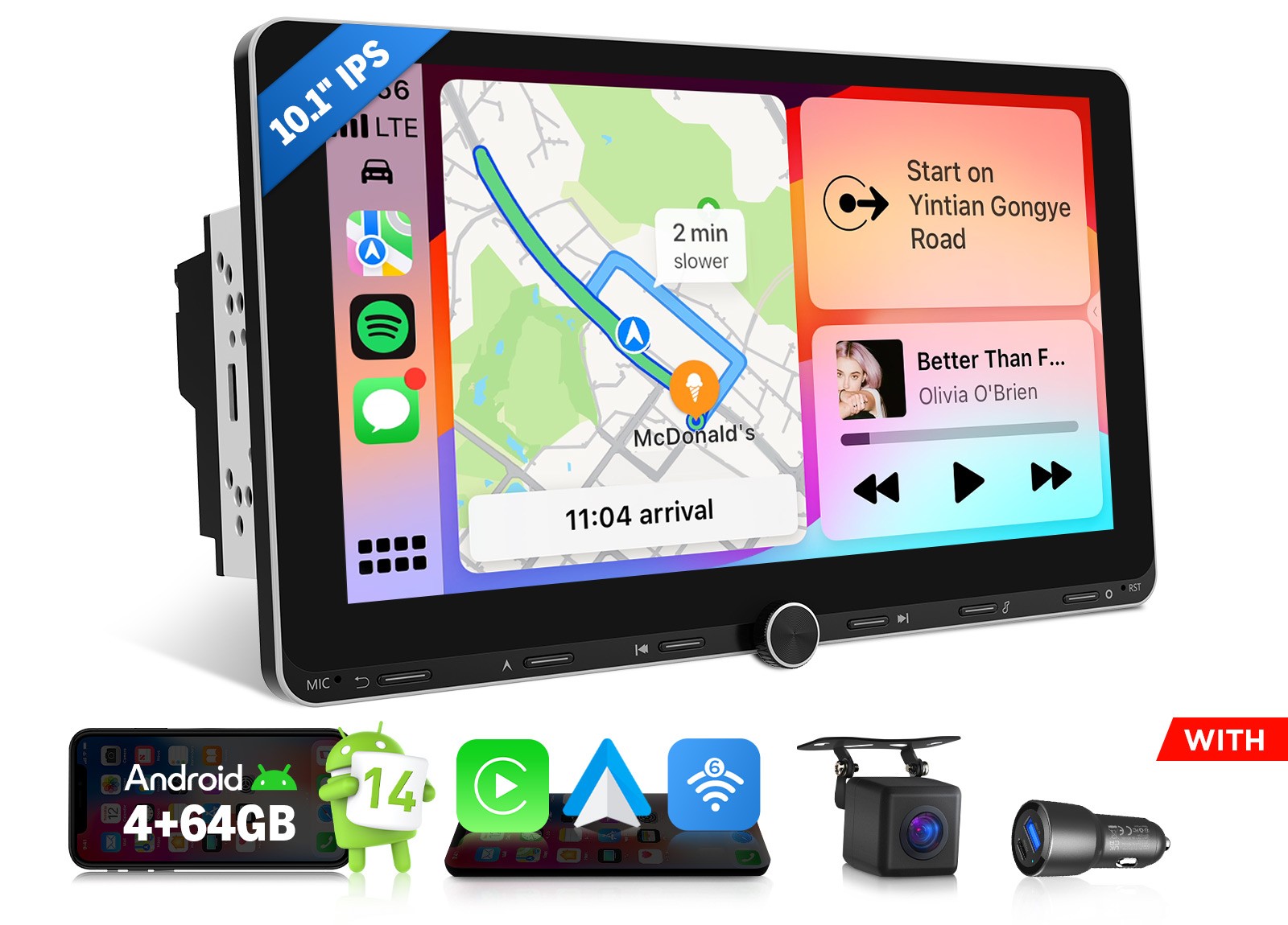 Double 2DIN Car Stereo Wireless CarPlay Android Auto 10.1″ IPS Screen Mirroring