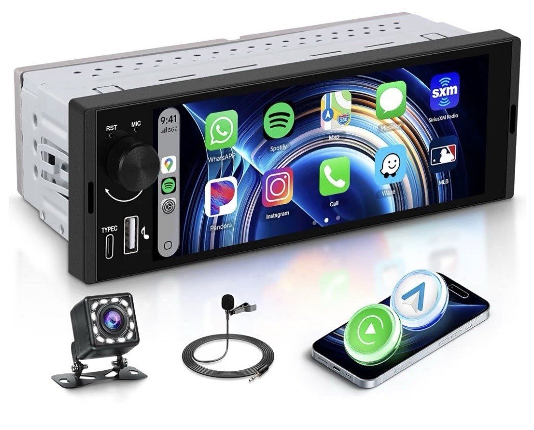 Universal Single DIN Car Stereo 6.3” Touch Screen Bluetooth FM USB Backup Camera