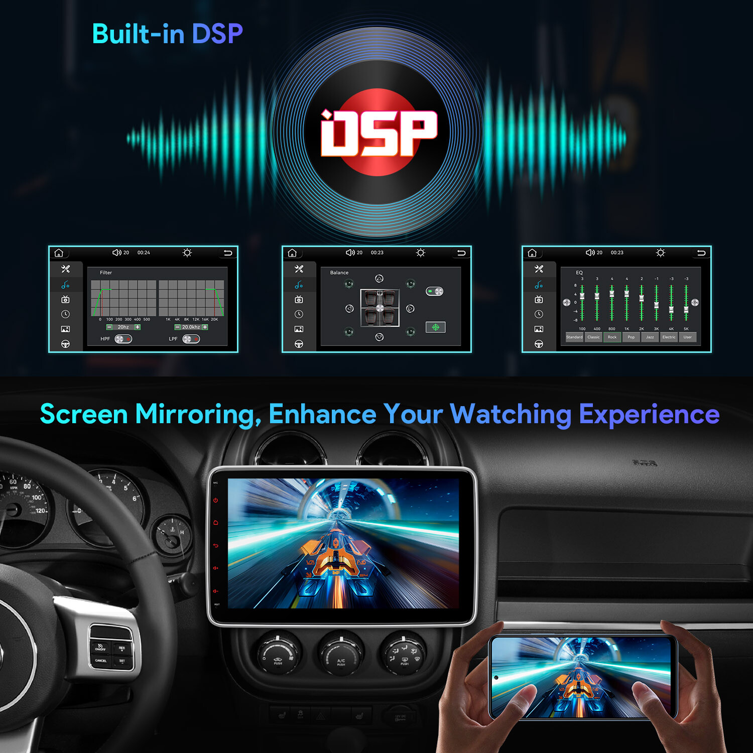 1 DIN 10.1″ Car Stereo AM/FM Radio GPS SatNav IPS QLED Screen Head Unit CarPlay