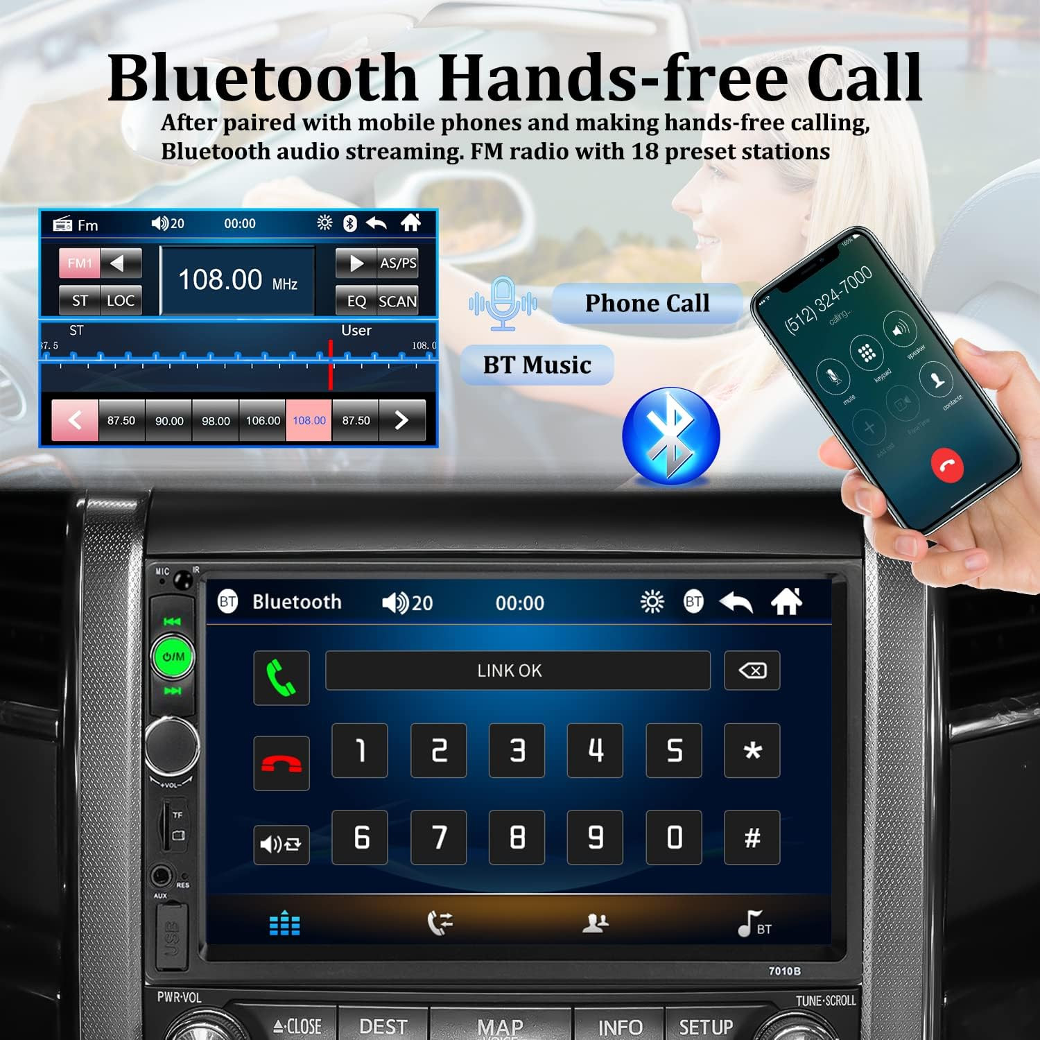 Car Stereo Double Din Bluetooth Car Radio 7 Inch MP5 Player HD Touch Screen FM R