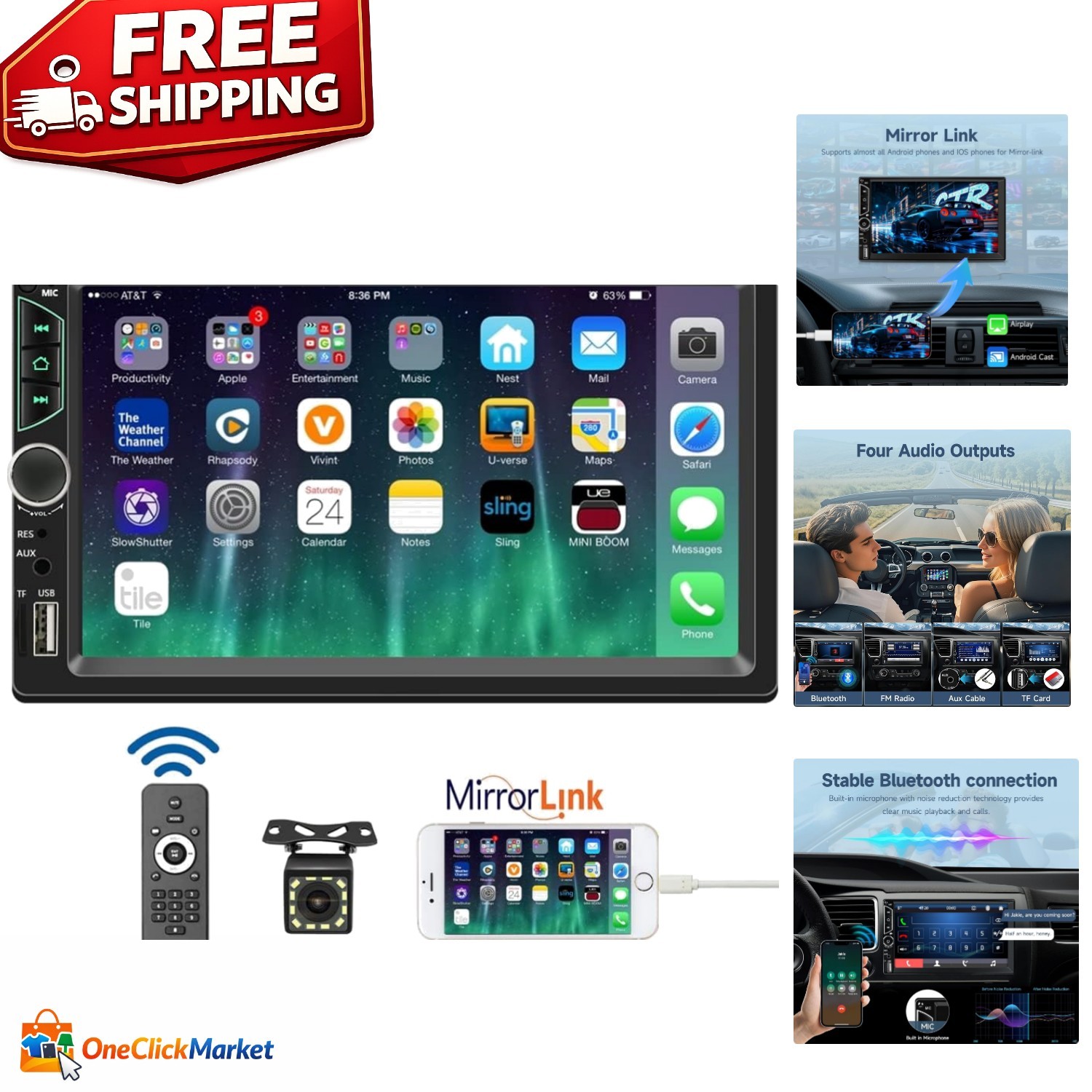 Multimedia Double Din Car Stereo: Bluetooth 5.0, Touchscreen & Backup Camera
