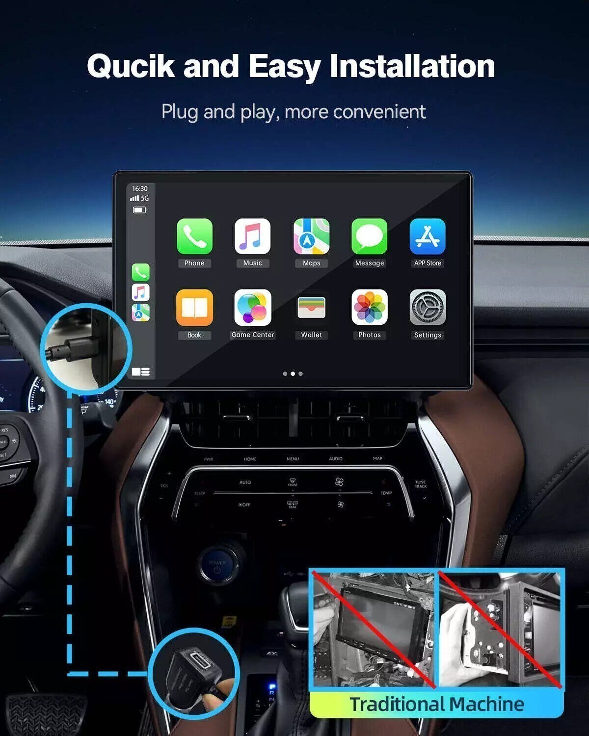 9″ Portable Wireless Car Radio Carplay Auto HD Touch Screen Stereo For Android