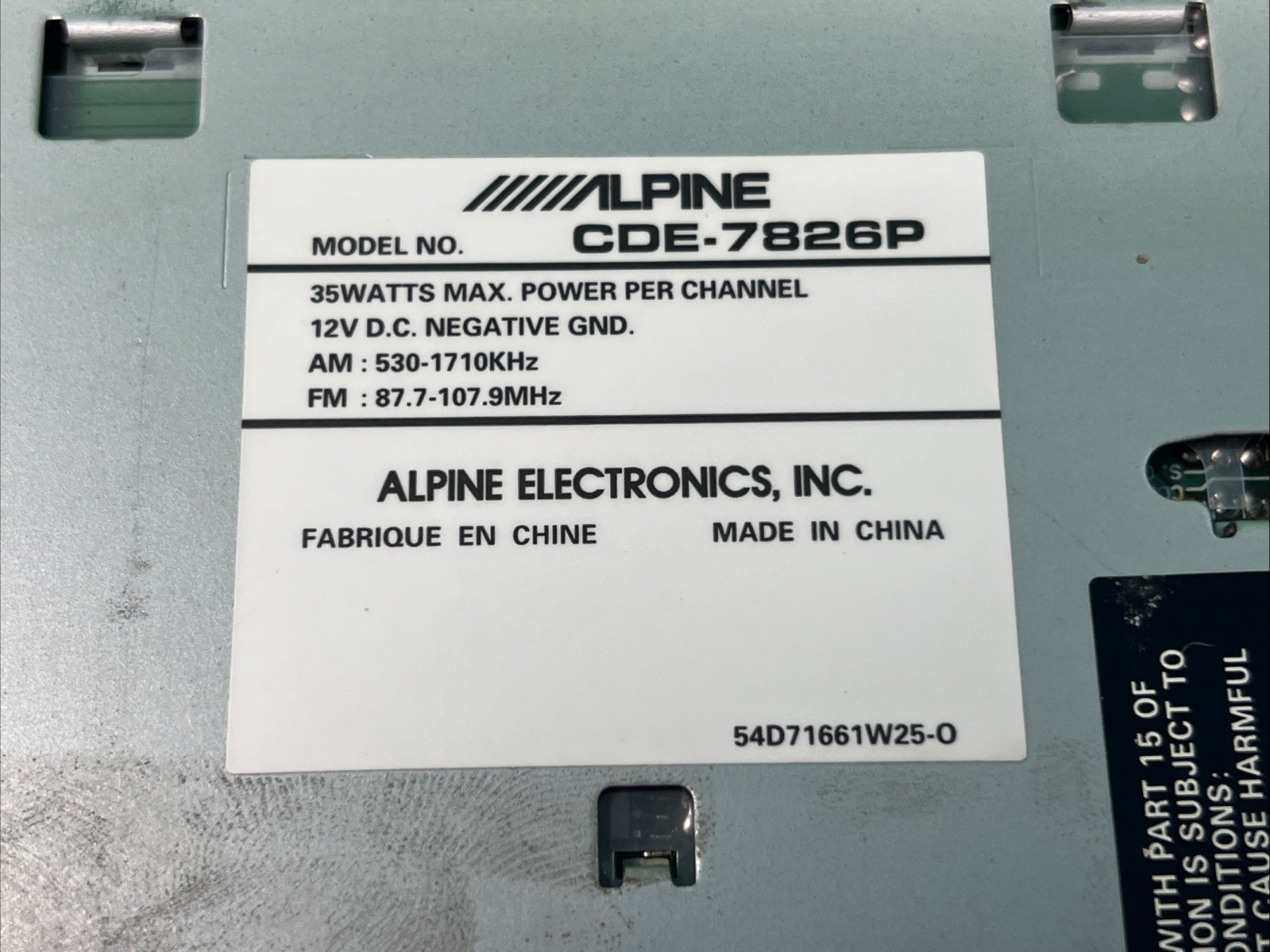 VTG Alpine CDE-7826P Car Stereo Amplifier CD PLayer Detachable Faceplate