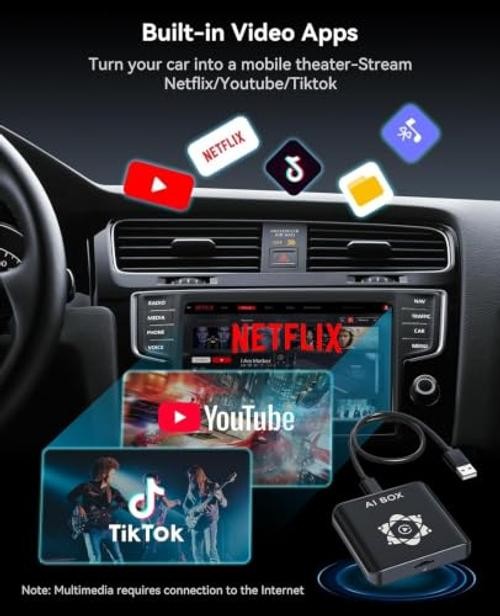 AI Box for Factory Wired CarPlay, Wireless CarPlay & Android Auto Adapter Black