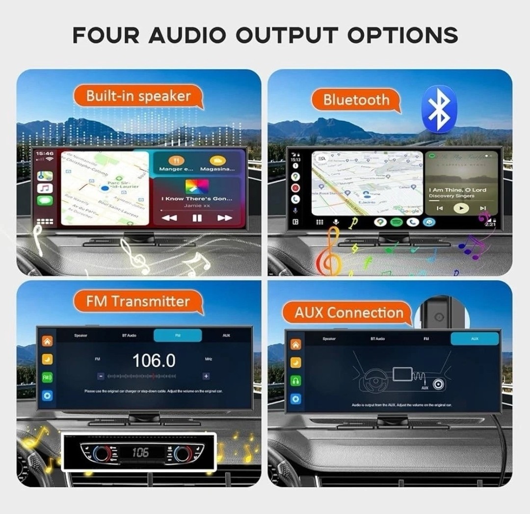 11″ Portable Carplay Screen for Car, 4K Wireless Car Play & Android Auto