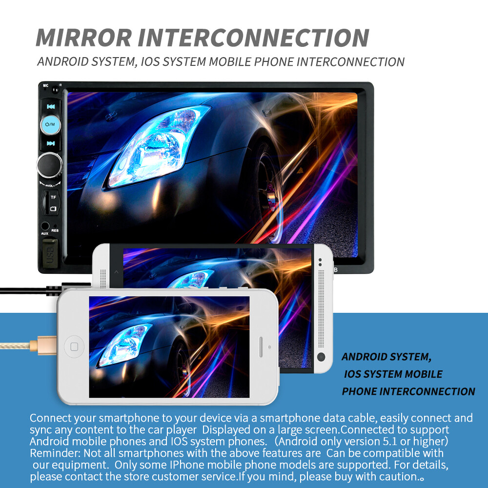 Car MP5 Player 7″ Double 2DIN Bluetooth Touch Screen Stereo Radio USB AUX Camera