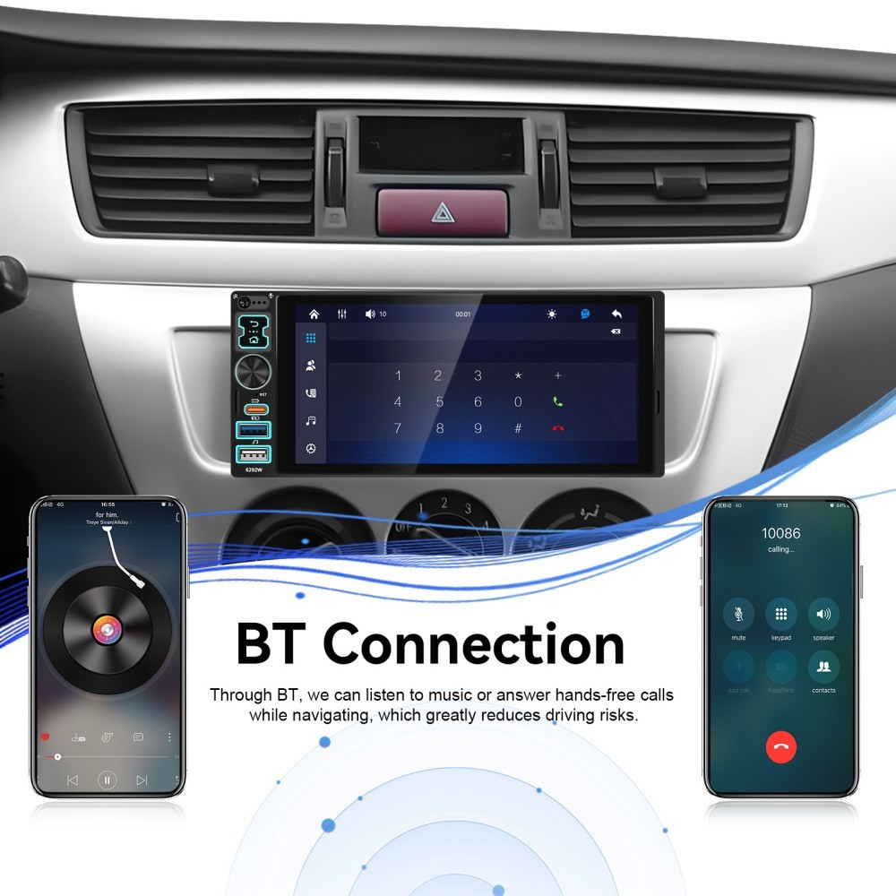Single Din Car Stereo Wireless Apple CarPlay 6.8 touchscreen Bluetooth Radio USB