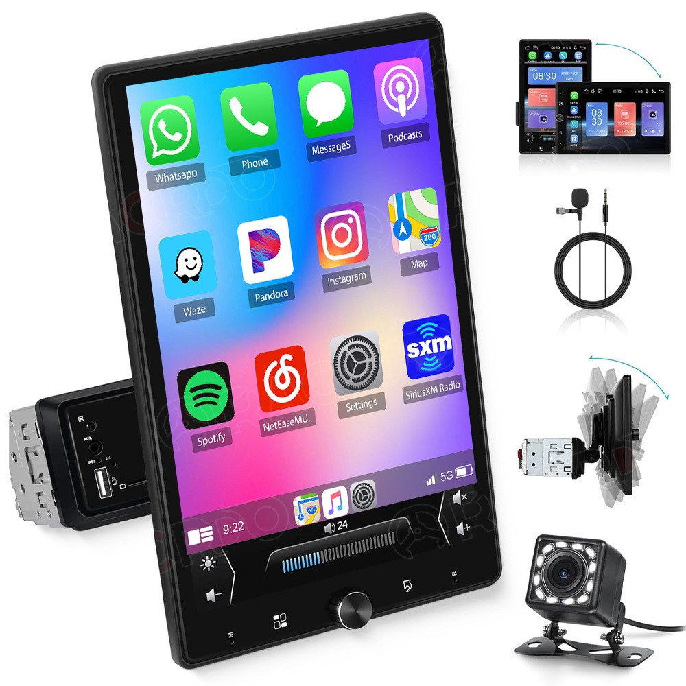10.4″ 1 DIN Car Stereo Radio Carplay Android Auto Vertical Screen GPS + Camera