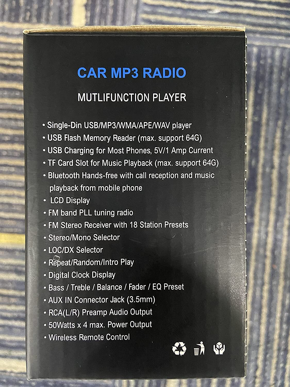 Bluetooth Handsfree FM DUAL USB TF AUX MP3 1-DIN Car Stereo Player Quick Charge