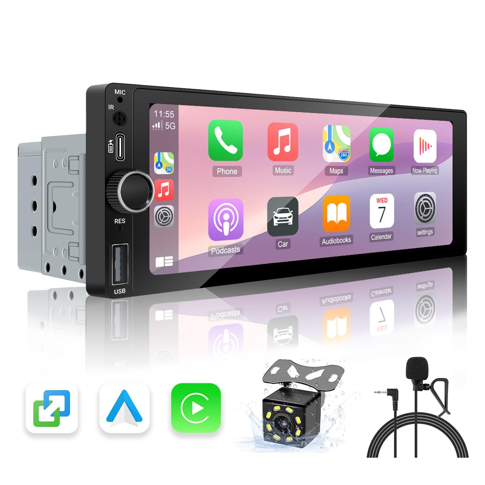 [Type-C&USB] Carplay Screen for Single Din Android Auto