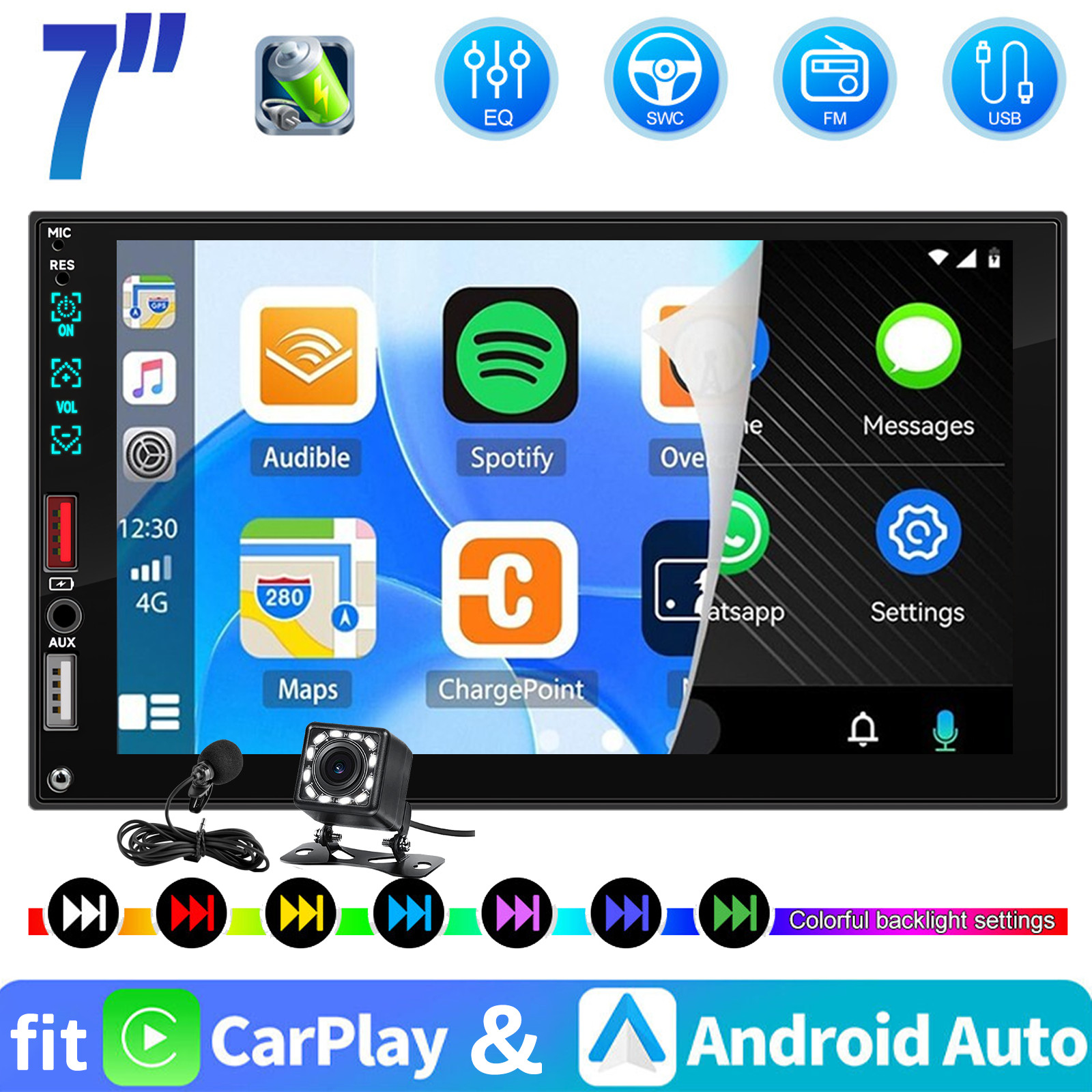 1DIN 7″ HD Car Stereo Radio MP5 Player Touch Screen With Apple CarPlay &Back Cam