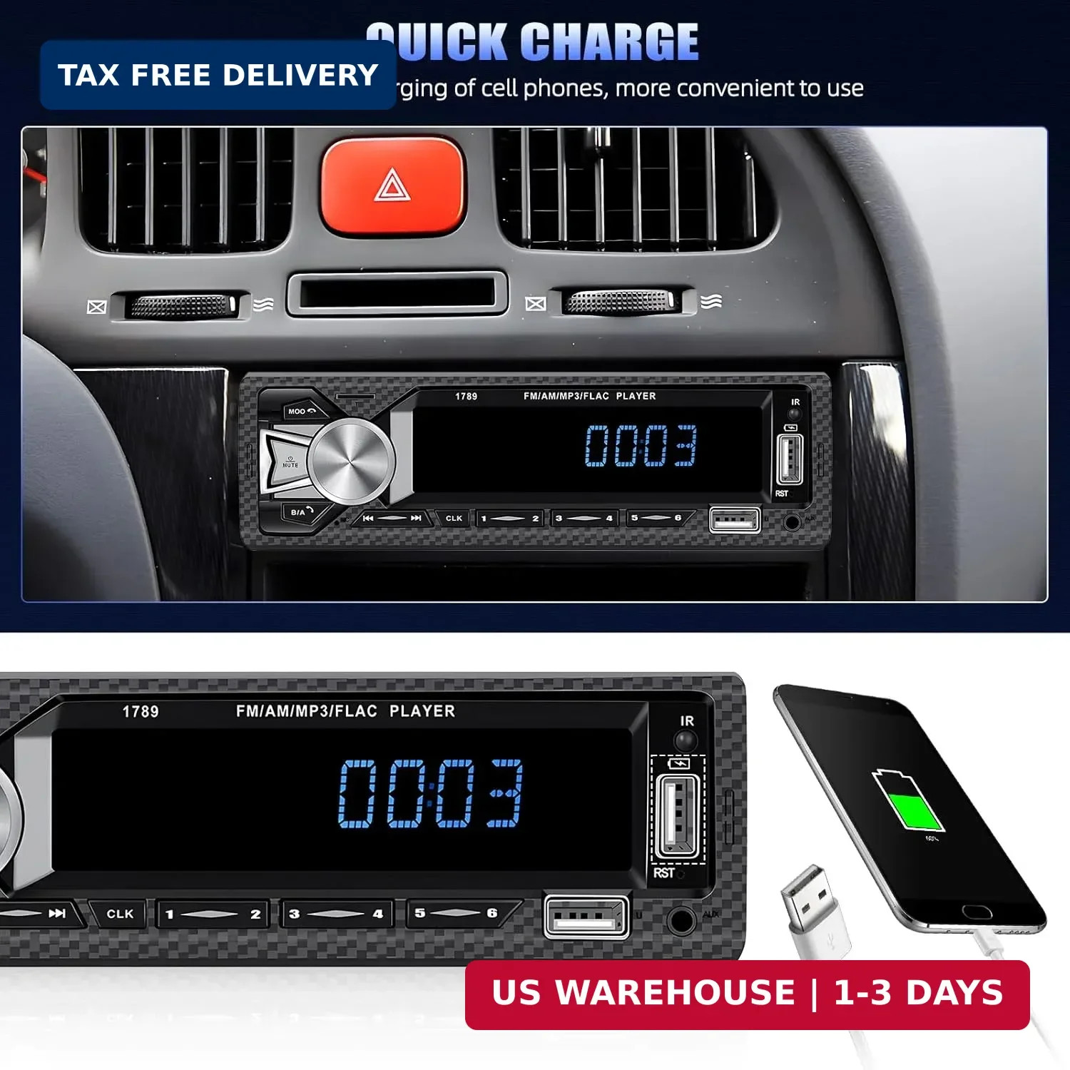 Single Din Car Stereo Bluetooth Hands Free Calling Car Audio Receivers with Digi