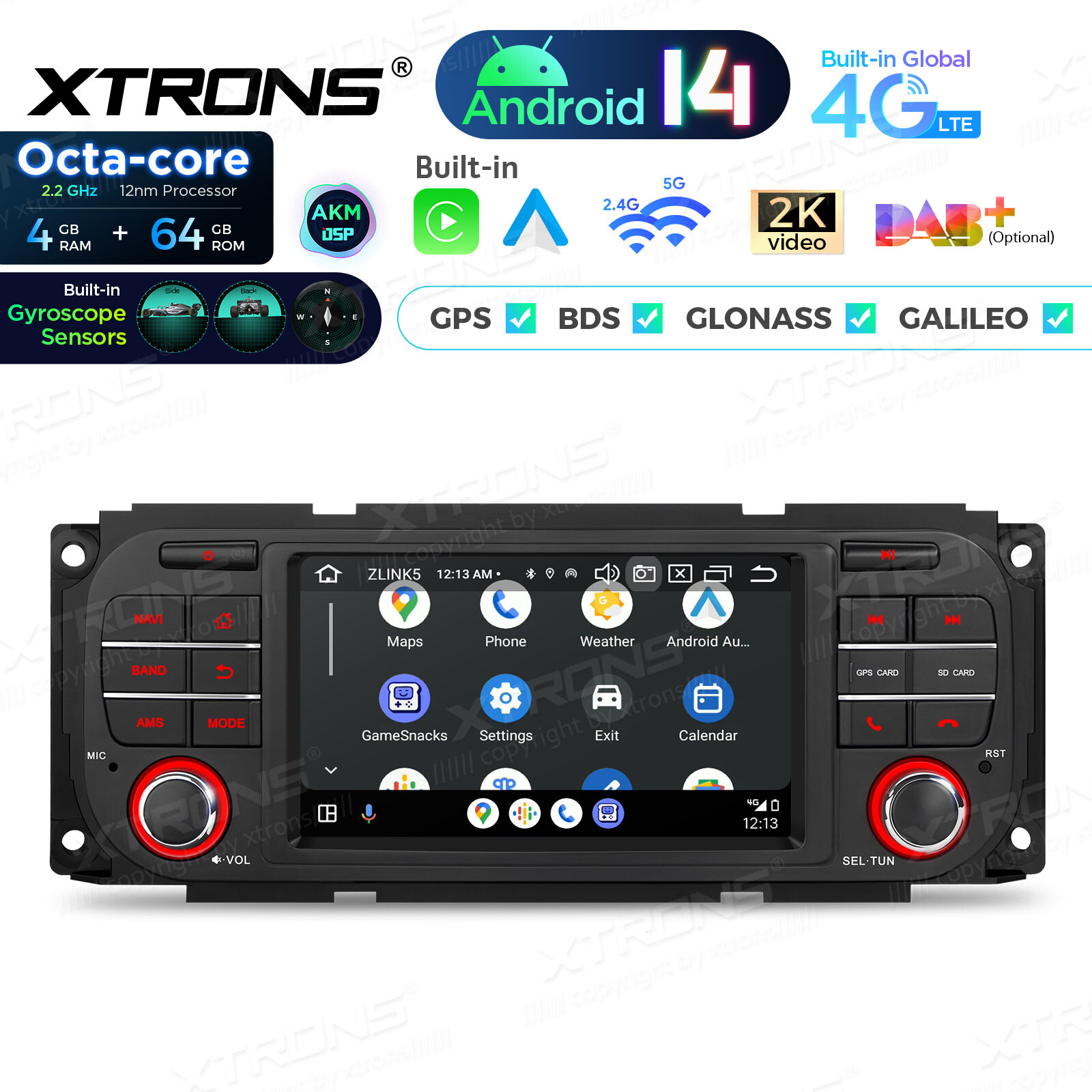 Android 13 8Core 5″ Car GPS Radio Stereo 4G LTE For Jeep Wrangler Dodge Chrysler