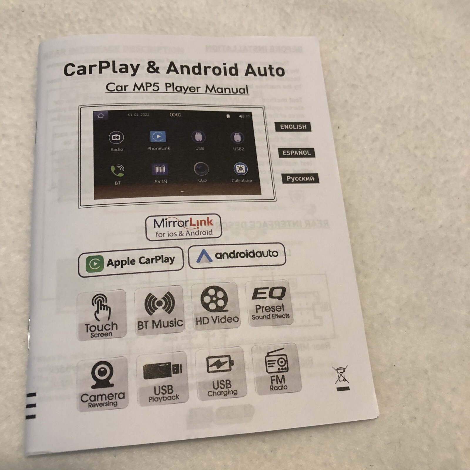 5 Inch Single Din Car Stereo Built-in Apple CarPlay/Android Auto/Mirror-Link