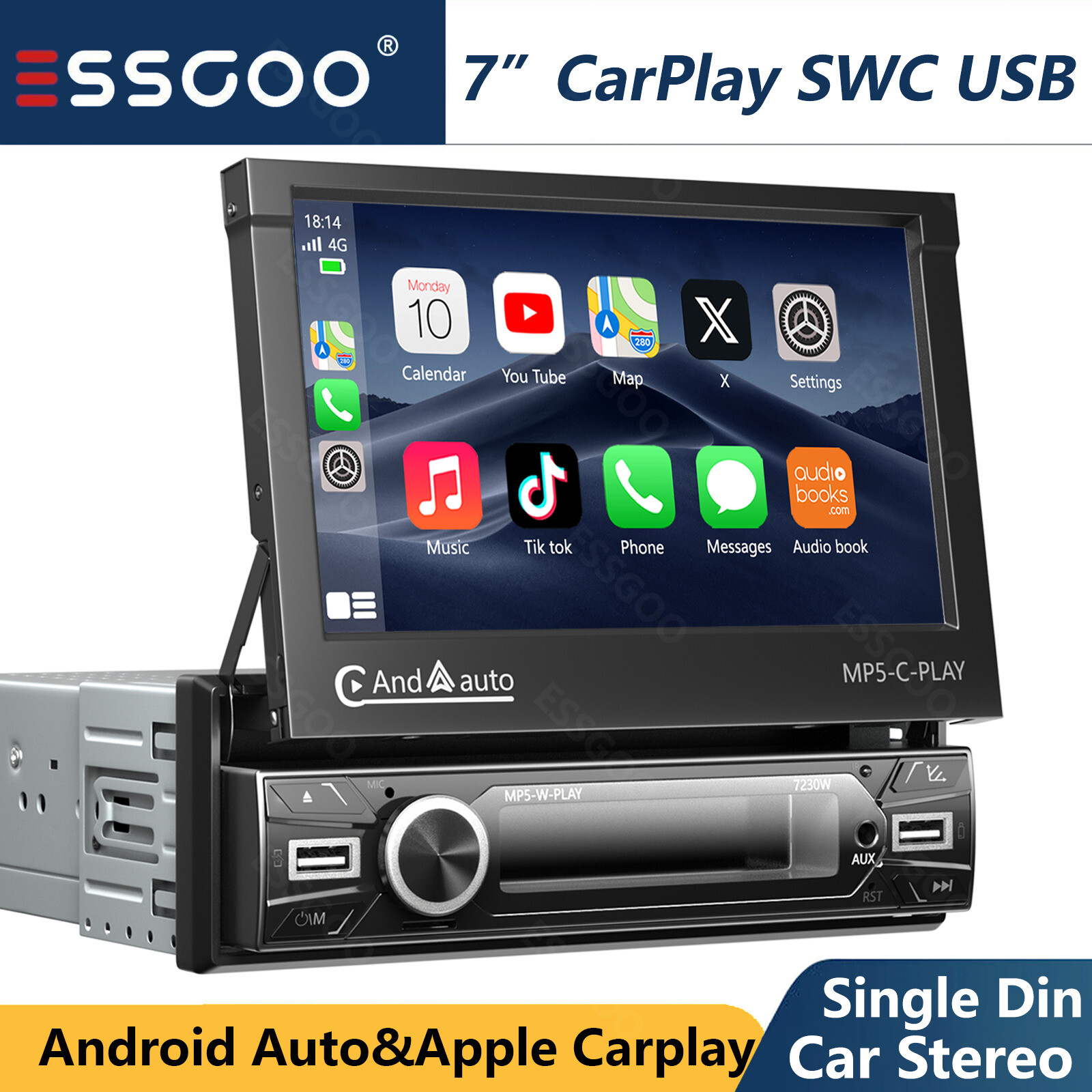 Single 1 DIN 7″ Flip Out Car Stereo BT CarPlay FM Radio Touch Screen MP5 Player