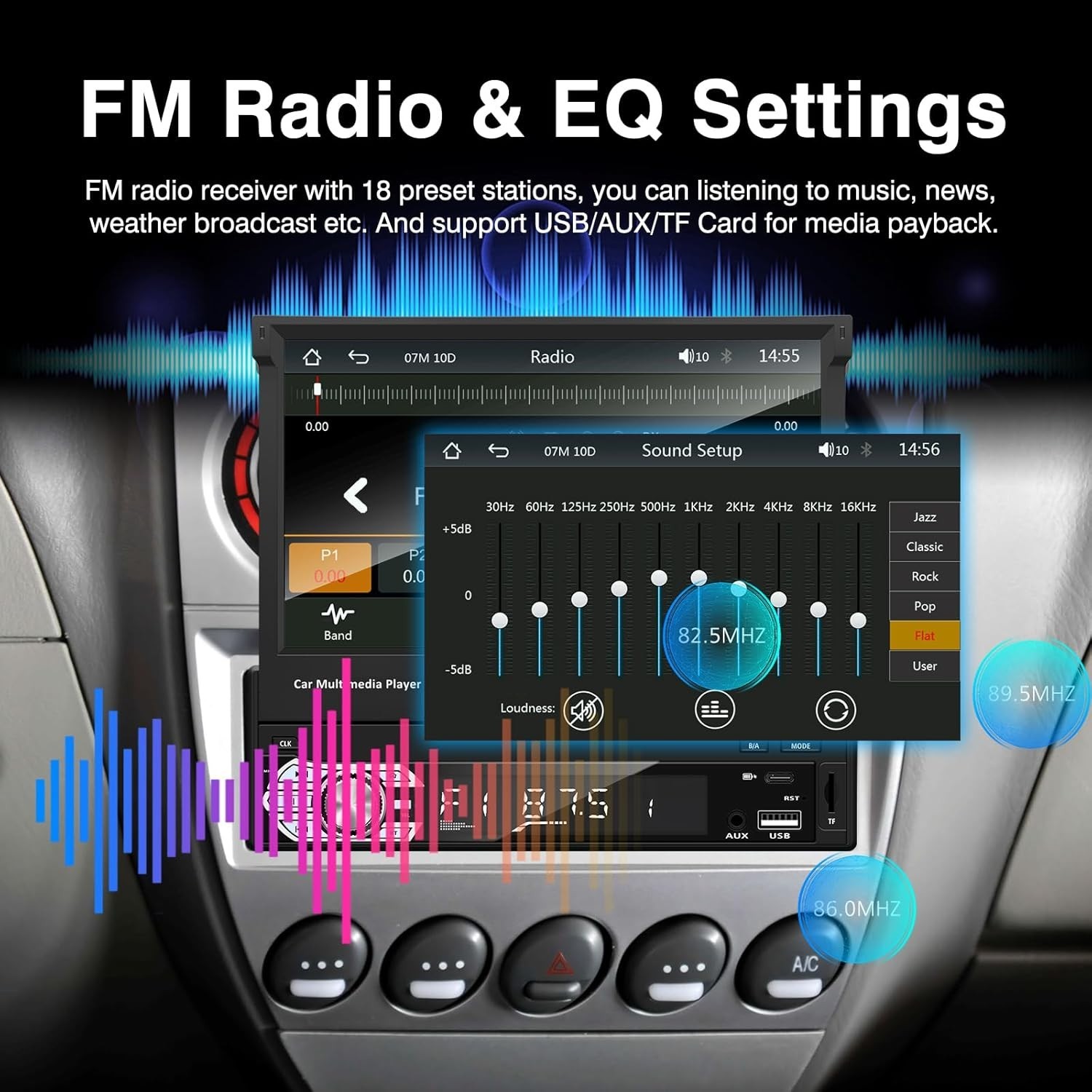 Type-C & USB Car Radio: 7-Inch Flip-Out Display, Bluetooth, & Hands-Free Calling